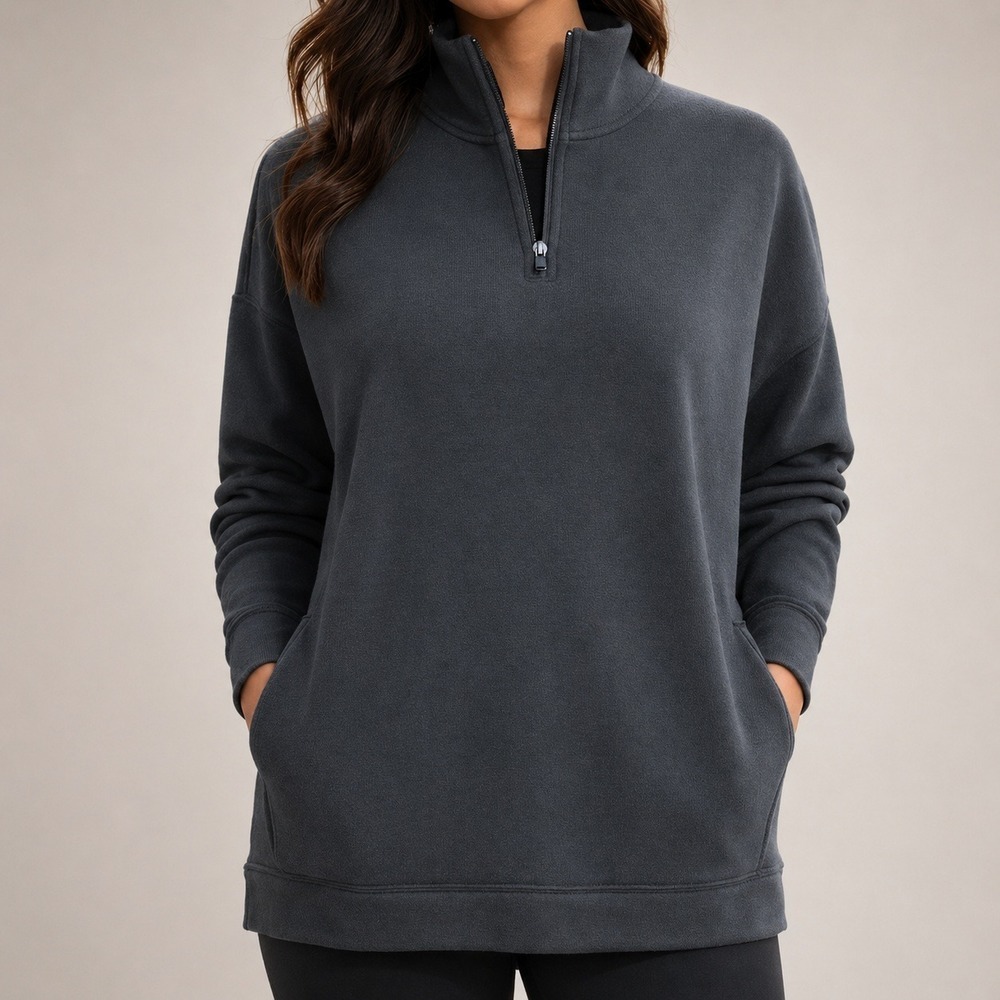 Banana Republic BR Standard Silky Gray Scuba Knit 1/4 Zip Pullover SZ Medium